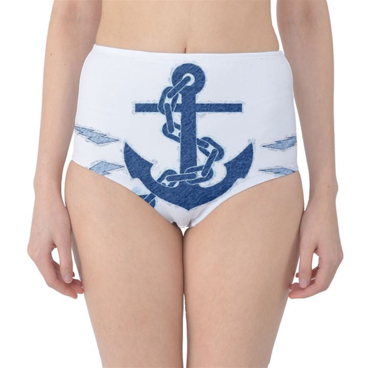 Blue Anchor Oil painting art High-Waist Bikini Bottoms