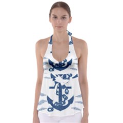 Blue Anchor Oil Painting Art Babydoll Tankini Top