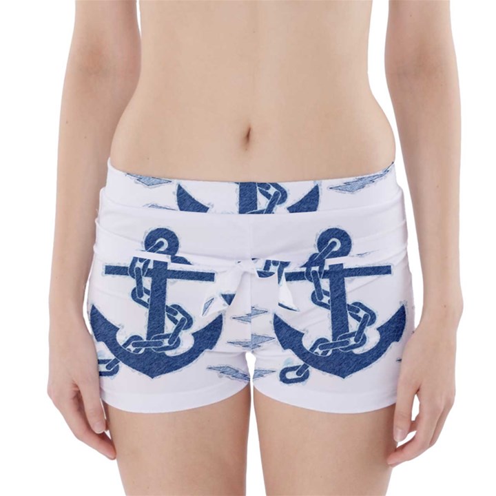 Blue Anchor Oil painting art Boyleg Bikini Wrap Bottoms