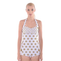 Golden Stars Pattern Boyleg Halter Swimsuit 