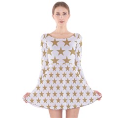 Golden Stars Pattern Long Sleeve Velvet Skater Dress