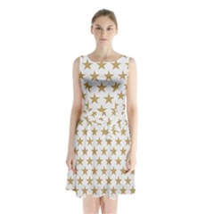 Golden Stars Pattern Sleeveless Chiffon Waist Tie Dress by picsaspassion