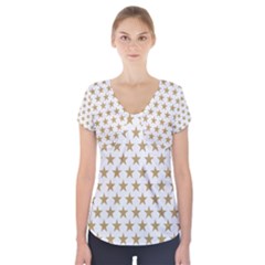 Golden Stars Pattern Short Sleeve Front Detail Top