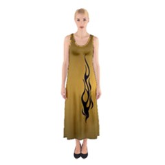 Flame Black, Golden Background Sleeveless Maxi Dress