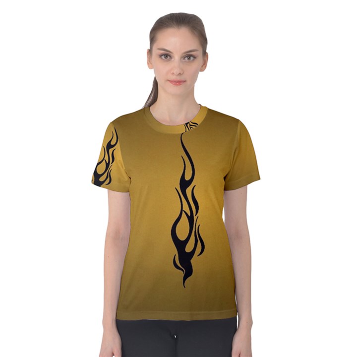 Flame black, golden background Women s Cotton Tee