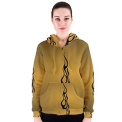 Flame Black, Golden Background Women s Zipper Hoodie