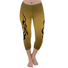 Flame Black, Golden Background Capri Winter Leggings  by picsaspassion