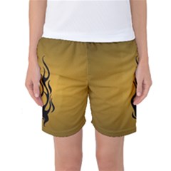 Flame Black, Golden Background Women s Basketball Shorts