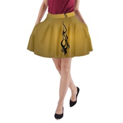 Flame Black, Golden Background A-line Pocket Skirt by picsaspassion