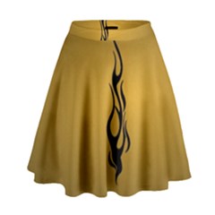 Flame Black, Golden Background High Waist Skirt by picsaspassion