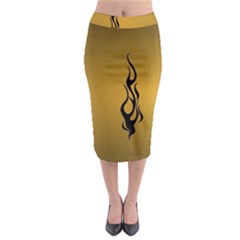 Flame Black, Golden Background Midi Pencil Skirt