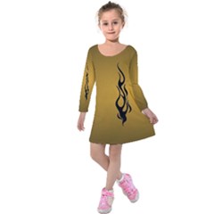 Flame Black, Golden Background Kids  Long Sleeve Velvet Dress