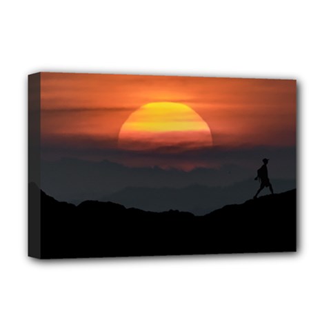 Man Walking At Mountains Landscape Illustration Deluxe Canvas 18  X 12   by dflcprints