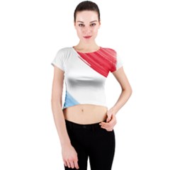 Tricolor Banner Watercolor Painting, Red Blue White Crew Neck Crop Top by picsaspassion