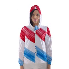 Tricolor Banner Watercolor Painting, Red Blue White Hooded Wind Breaker (women)