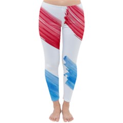 Tricolor Banner Watercolor Painting, Red Blue White Classic Winter Leggings by picsaspassion