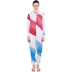 Tricolor Banner Watercolor Painting, Red Blue White Hooded Jumpsuit (ladies)  by picsaspassion