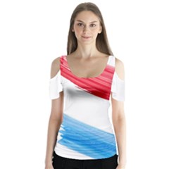 Tricolor Banner Watercolor Painting, Red Blue White Butterfly Sleeve Cutout Tee 