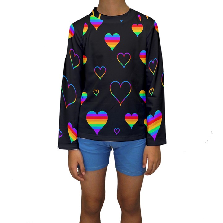 Rainbow harts Kids  Long Sleeve Swimwear