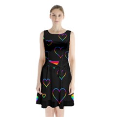 Rainbow Harts Sleeveless Chiffon Waist Tie Dress