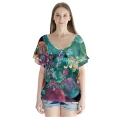 Butterflies, Bubbles, And Flowers Flutter Sleeve Top by WolfepawFractals