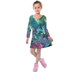 Butterflies, Bubbles, And Flowers Kids  Long Sleeve Velvet Dress by WolfepawFractals