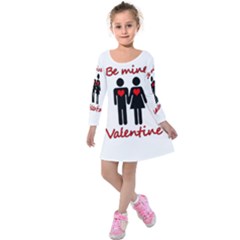 Be Mine Valentine Kids  Long Sleeve Velvet Dress by Valentinaart