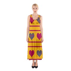 Decorative Harts Pattern Sleeveless Maxi Dress