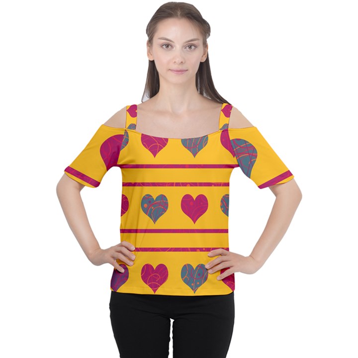 Decorative harts pattern Women s Cutout Shoulder Tee