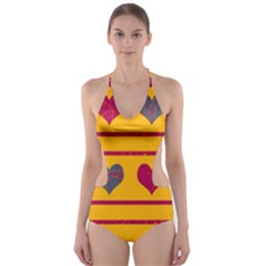 Decorative Harts Pattern Cut-out One Piece Swimsuit