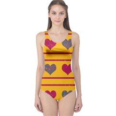 Decorative Harts Pattern One Piece Swimsuit by Valentinaart