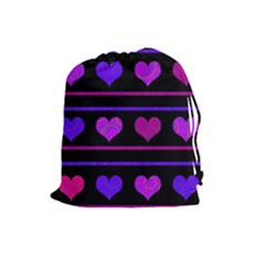 Purple and magenta harts pattern Drawstring Pouches (Large) 