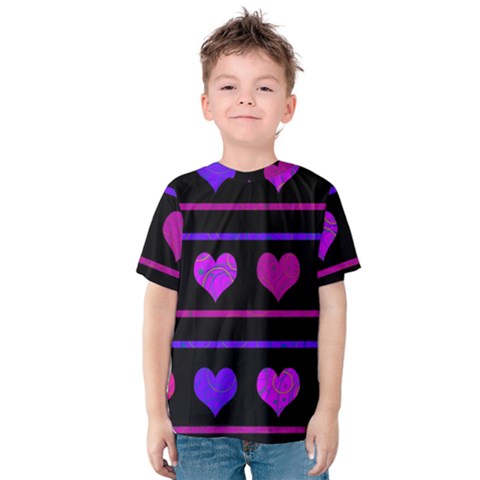 Purple And Magenta Harts Pattern Kids  Cotton Tee by Valentinaart