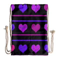 Purple and magenta harts pattern Drawstring Bag (Large)