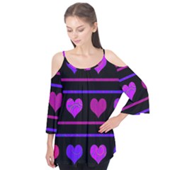 Purple And Magenta Harts Pattern Flutter Tees