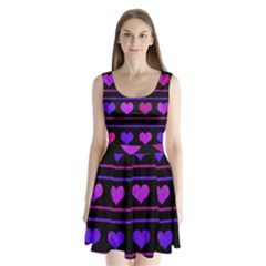 Purple and magenta harts pattern Split Back Mini Dress 