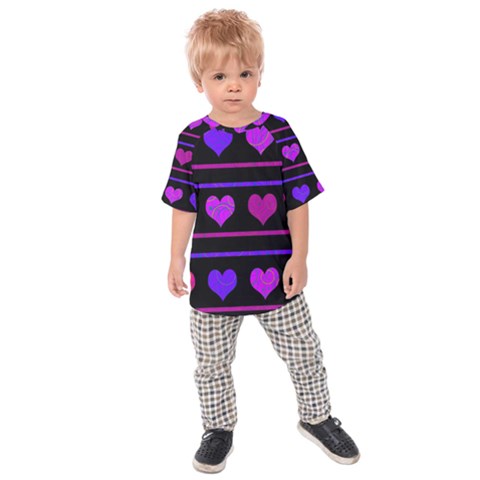 Purple And Magenta Harts Pattern Kids  Raglan Tee by Valentinaart