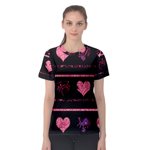 Pink Elegant Harts Pattern Women s Sport Mesh Tee by Valentinaart