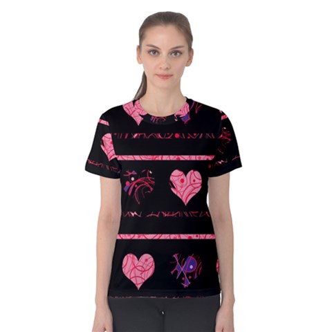 Pink Elegant Harts Pattern Women s Cotton Tee by Valentinaart