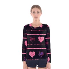 Pink Elegant Harts Pattern Women s Long Sleeve Tee