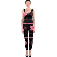 Pink Elegant Harts Pattern Onepiece Catsuit by Valentinaart