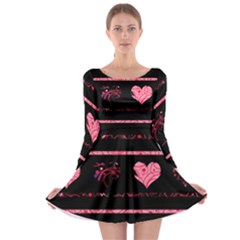 Pink Elegant Harts Pattern Long Sleeve Skater Dress