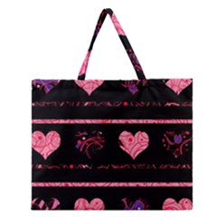 Pink Elegant Harts Pattern Zipper Large Tote Bag by Valentinaart