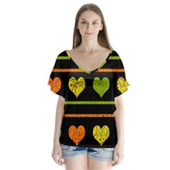 Colorful Harts Pattern Flutter Sleeve Top