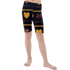 Yellow Harts Pattern Kids  Mid Length Swim Shorts