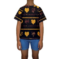 Yellow Harts Pattern Kids  Short Sleeve Swimwear