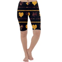 Yellow Harts Pattern Cropped Leggings  by Valentinaart