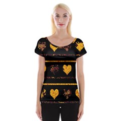 Yellow Harts Pattern Women s Cap Sleeve Top