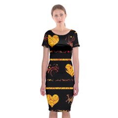 Yellow Harts Pattern Classic Short Sleeve Midi Dress