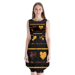 Yellow Harts Pattern Sleeveless Chiffon Dress  